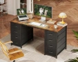 Бюро Coleshome 120см с 8 чекмеджета кафяво, снимка 6