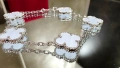 Van Cleef & Arpels VCA 5 Motifs Silver Chalcedony Vintage Alhambra Дамска Гривна, снимка 3