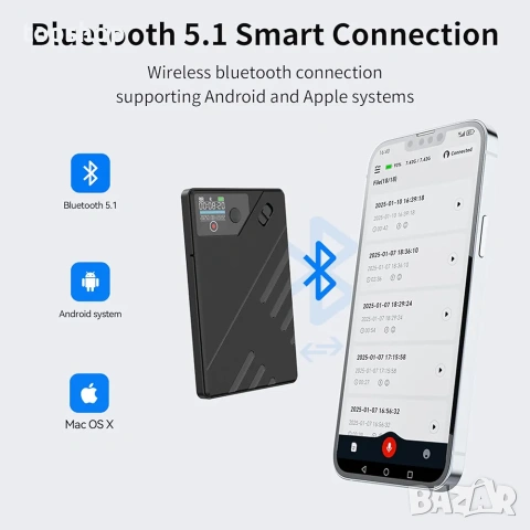 Чисто Нов AI Дигитален Диктофон HUAJUN 64GB, Транскрипция и Резюме с GPT-4o, Запис на Разговори  , снимка 6 - Друга електроника - 55059431