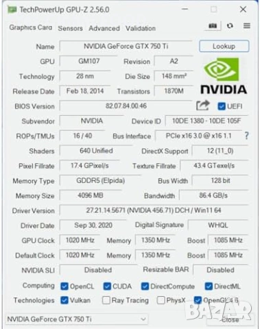 SAPLOS GTX 750 Ti 4GB 128-bit HDMI VGA DVI, снимка 7 - Друга електроника - 54911881