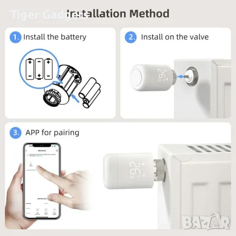TRV16 WiFi смарт термостатична глава за радиатор, Tuya Smart, Alexa, Google Home, снимка 4 - Друга електроника - 55576021