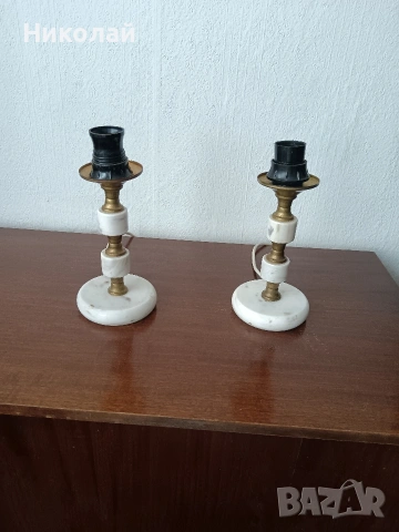 Стари нощни лампи / Мраморни / Мрамор, снимка 3 - Настолни лампи - 54052599