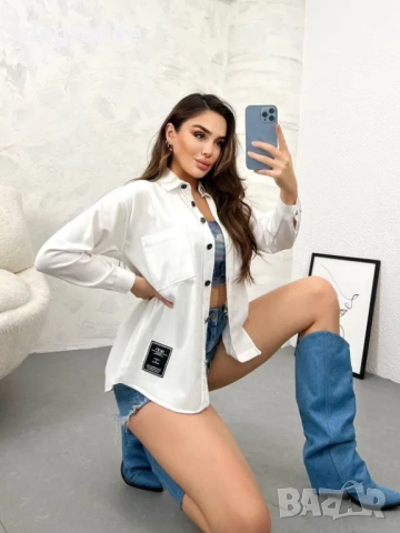 🎀Бяла и Синя Дънкова Риза , снимка 3 - Ризи - 54784664