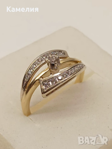 Златен пръстен с брилианти , снимка 8 - Пръстени - 54290741
