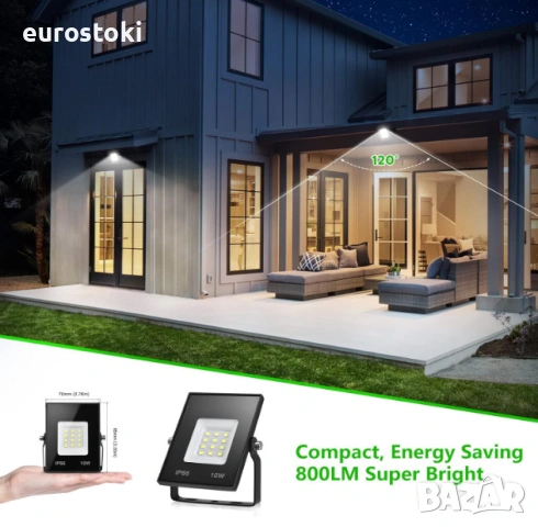 Мини външен LED прожектор ELEING, 10W,  800LM,  3000K (топло бяло), IP66, снимка 6 - Прожектори - 54491350