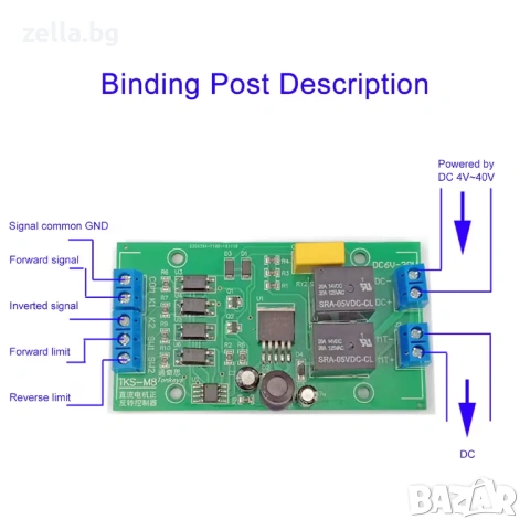 DC Моторен контролер 4–40V 20A с реверс – режими PO/P1, крайни изключватели, Arduino съвместим 10449, снимка 3 - Друга електроника - 54703267