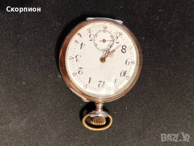 Швейцарски СРЕБЪРЕН джобен часовник FRIEDE с позлата - 10 РУБИНА ПРОМОЦИЯ, снимка 16 - Джобни - 48361909