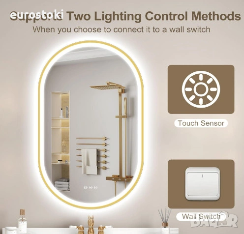 Огледало за баня STARLEAD с Bluetooth и LED осветление Smart Touch, овално огледало за баня , снимка 5 - Огледала - 54778052