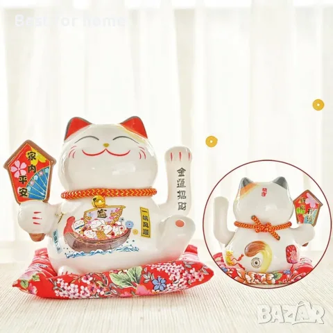 XIYUAN 7-инчова вееща се котка - керамична японска късметлийска котка, декоративна украса за плот , снимка 5 - Декорация за дома - 55475381