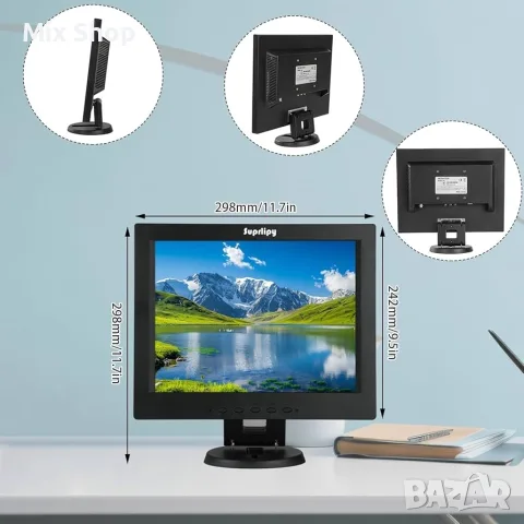 Нов 12-инчов цветен TFT LCD монитор за видеонаблюдение (CCTV) с резолюция 800x600 съотношение 4:3 , снимка 7 - Друга електроника - 55391201