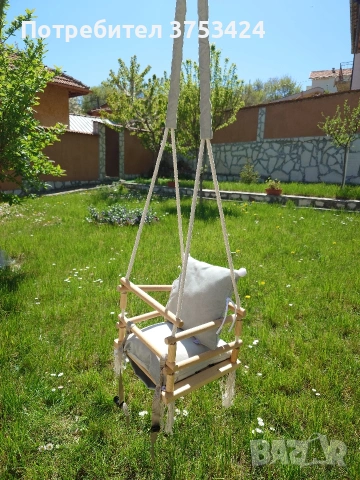 Детска люлка дърво - светло сива дамаска