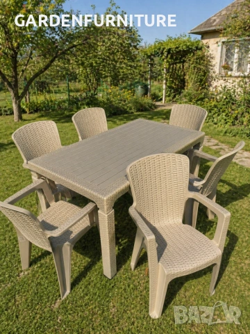 Комплект маса + 6 стола или 4 стола ратан 3 цвята и размери маси 