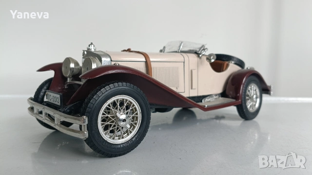 Mercedes-Benz SSK 1928 в мащаб 1:18, произведен от италианската компания Bburago. , снимка 4 - Коли, камиони, мотори, писти - 55003235