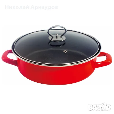 Тава и тенджера 2в1 Rosberg R51222A32CT, 32 см, Мраморно покритие, Капак, Индукция и фурна, Червен