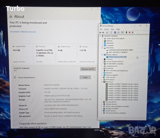 17.3' 75hz IPS Lenovo Y910 Intel Core i7-6820HK/NVIDIA GTX1070 8GB GDDR5/16GB/256GB SSD+TB, снимка 8 - Лаптопи за игри - 55228419