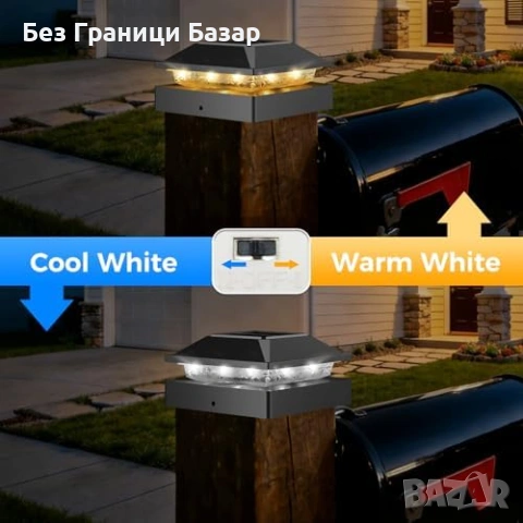 Нови Соларни LED лампи за 4x4 колони топла и студена светлина 4 броя градина двор, снимка 2 - Лед осветление - 54070237