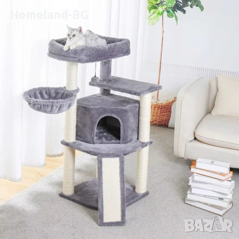 Драскалка за котки, 4 нива, стабилна, светлосива, 46x41x106см, пълен комплект , снимка 7 - За котки - 55239430