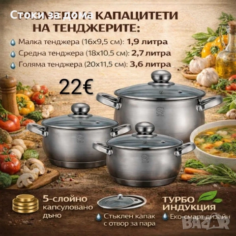 Комплект тенджери Swissgold 3 броя с 5-слойно дъно 