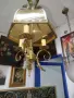 Античен месингов полилей във викториански стил с отличителен купол от кехлибарено оцветено стъкло, снимка 7