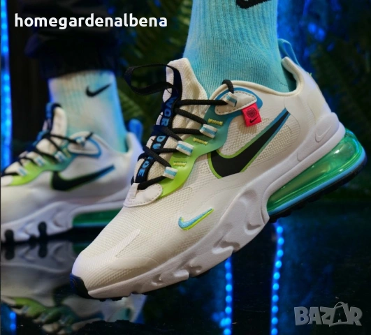 Nike Air Max 270 React – Експлозия от цветове и комфорт | Бяло и Зелено, снимка 3 - Маратонки - 54317605