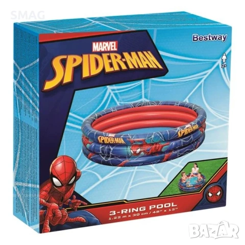 Детски басейн Spiderman Ø1.22x0.30м с 3 ринга - винил_1235810, снимка 6 - Басейни и аксесоари - 54437908