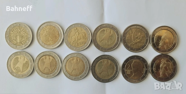 Монети 2 евро и 1 евро 
