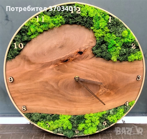 Часовник от масивно дърво и естествен скандинавски мъх, снимка 3 - Стенни часовници - 54809629
