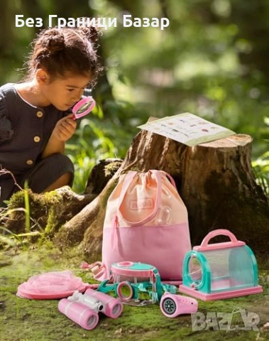 Нов Детски комплект за изследване на природата 13 части розов с бинокъл лупа и мрежа, снимка 8 - Образователни игри - 54046315