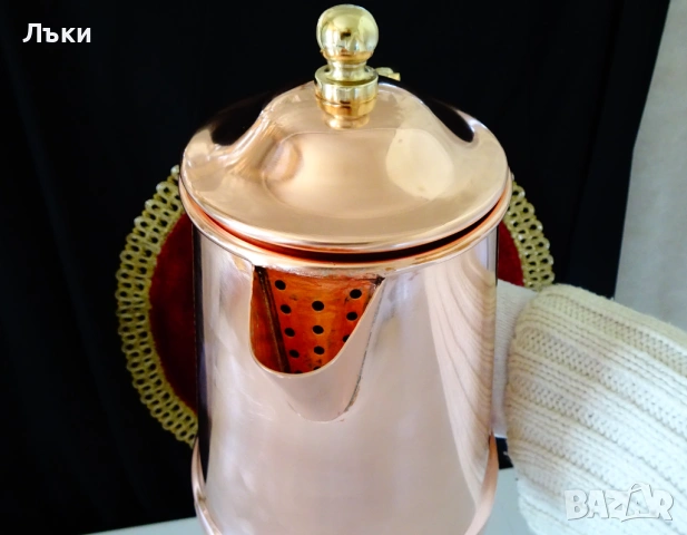 Медна кана с капак,меден чайник,чиста червена мед,печат. , снимка 3 - Антикварни и старинни предмети - 54160253