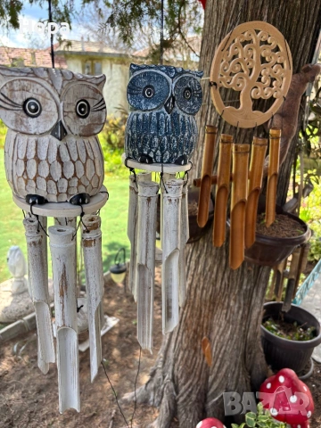 Вятърен звънец от дърво и бамбук Бухалче, снимка 5 - Декорация за дома - 54156937