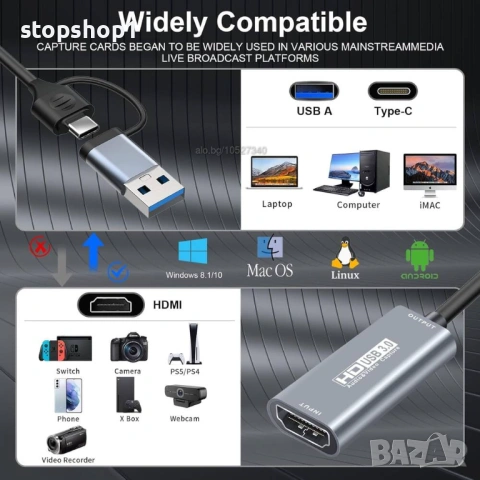 Video Capture USB 3.0 60HZ , снимка 2 - Чанти, стативи, аксесоари - 54229042