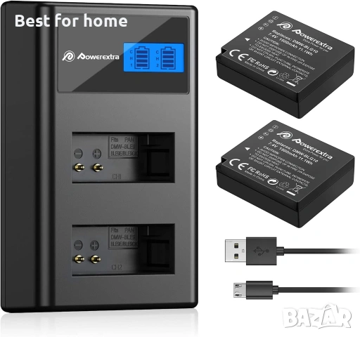Резервна батерия Powerextra за фотоапарати Panasonic DMW BLG10 и LCD с двойно зарядно- 2 броя