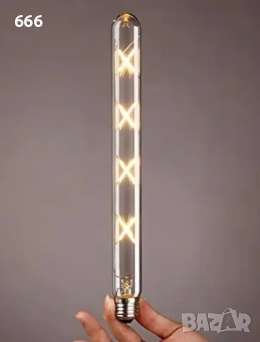 T300 Винтидж LED крушка с нажежаема жичка: 8W, дълга тръбна конструкция, цокъл E27