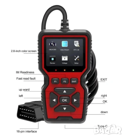 OBD2 -четец за автомобилни кодове, диагностика на двигател, четене на грешки, plug-and-play, 16 пина, снимка 4 - Сервизни услуги - 54861130