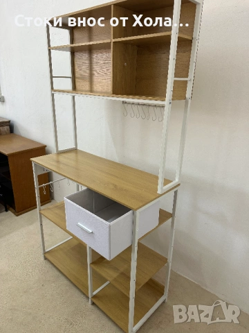 Кухненски стоящ рафт с контакти, 40 x 100 x 180.4 см, етажерка за печене / микровълнова, регулируеми, снимка 4 - Етажерки - 54802341