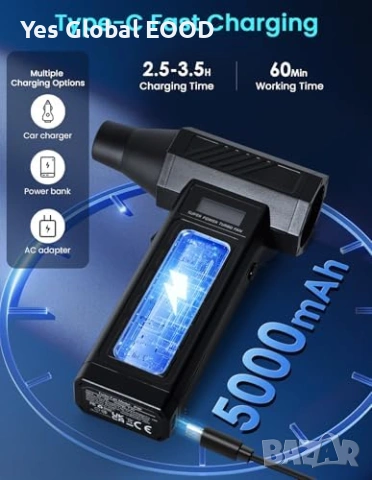 Мини въздушен бластер 130000 RPM 5000mAh LED, снимка 6 - Друга електроника - 55016722