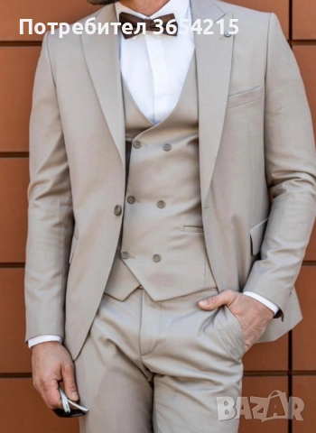     Бежов мъжки костюм , снимка 3 - Костюми - 54246419