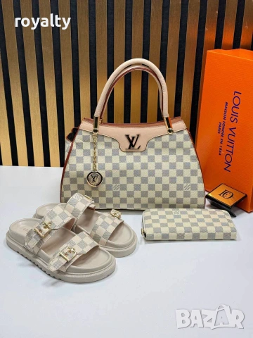 Louis Vuitton Нов Дамски Комплект Луи Витон Чехли Чанта Различни Цветове , снимка 2 - Чехли - 55030846