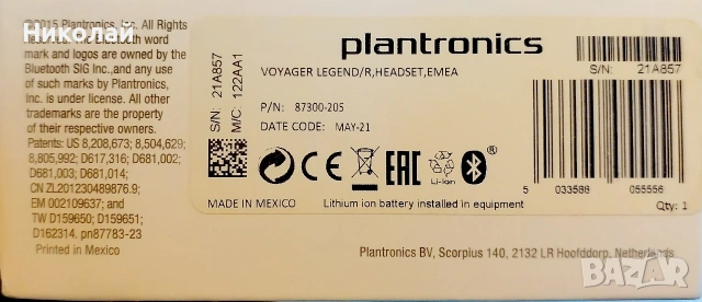 Bluetooth handsfree headset / Блутут хендсфри слушалка Plantronics Voyager Legend , снимка 14 - Слушалки, hands-free - 54811415