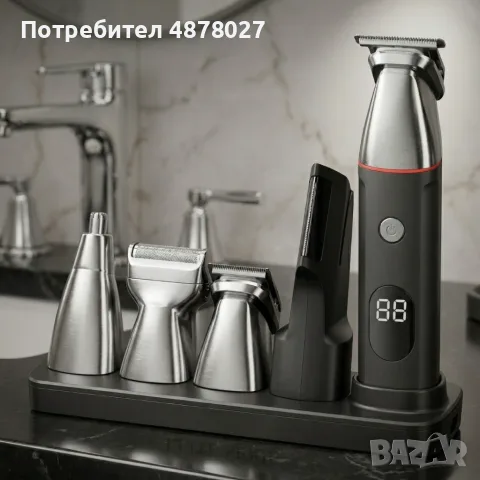 Професионален комплект за подстригване 5 в 1 – машинка, тример, бръсначка и приставки за лице и тяло, снимка 5 - Машинки за подстригване - 55546367