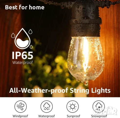 Lepro S14 Външни гирлянди - 15 метра с 15 нечупливи LED крушки Edison, водоустойчиви, снимка 6 - Външни лампи - 55422507