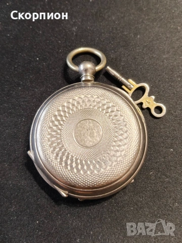 Швейцарски джобен часовник с посребрени капаци 1905г. с ключе - 10 РУБИНА - ПРОМОЦИЯ, снимка 4 - Джобни - 51777742