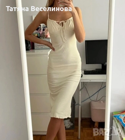 Бежова рокля рипс, снимка 5 - Рокли - 54647330