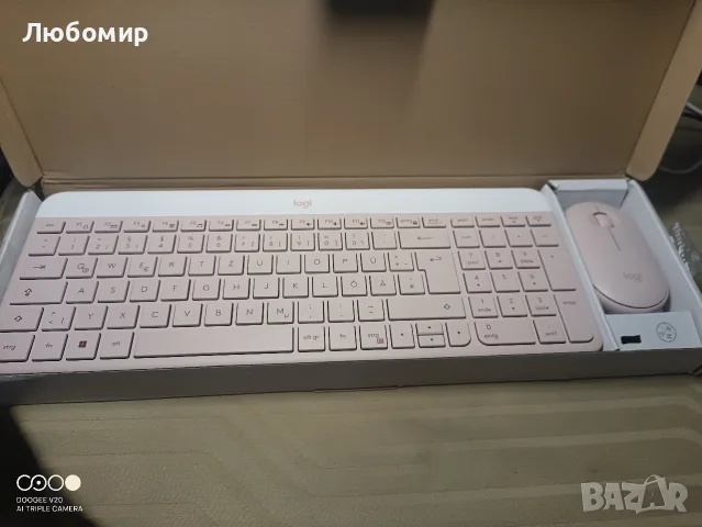 Комплект клавиатура и мишка Logitech MK470 Slim Combo, безжичен, розов, мини, снимка 3 - Клавиатури и мишки - 55546257