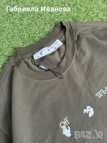 Мъжка тениска Off-White Olive Green | Размер L | Отлично състояние, снимка 4 - Тениски - 55508218