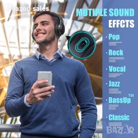 Безжични Bluetooth слушалки BERIBES с микрофон,65 часа време възпроизвеждане 6 музикални режимa HiFi, снимка 8 - Bluetooth слушалки - 54479895