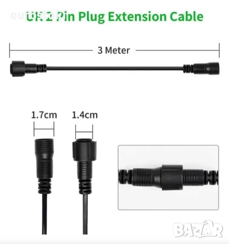 Удължителен водоустойчив кабел за LED гирлянди G40, IP65, 3 метра. 2 пин, снимка 6 - Други - 53966950