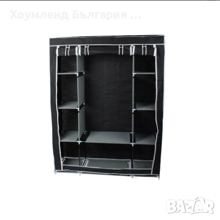 Трикрилен сглобяем текстилен гардероб - сив, снимка 2 - Гардероби - 54355636