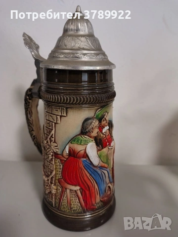 Немска халба за бира с капак, снимка 6 - Колекции - 54633134