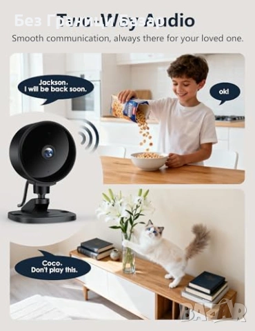 Нова мини Вътрешна охранителна камера AI детекция нощно виждане 1080P, снимка 5 - IP камери - 54033927